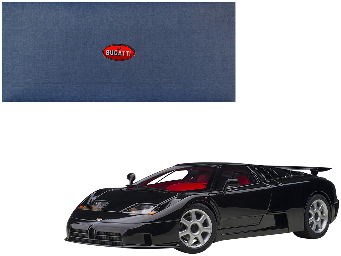Bugatti EB110 SS Super Sport Nero Vernice Black with Red Interior and Silver Wheels 1/18 Model Car
