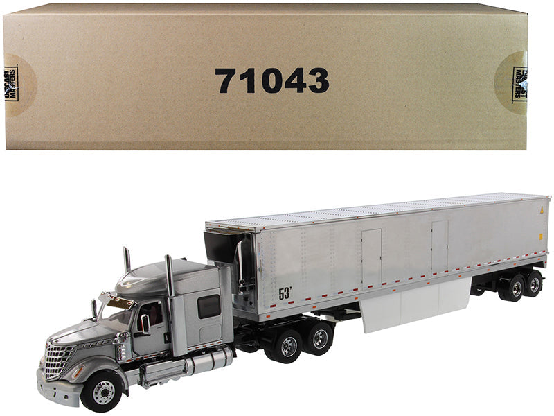 International LoneStar Sleeper Cab Silver with 53' Reefer Refrigerated Chrome Plated Van Trailer "Transport Series" 1/50 Diecast Model