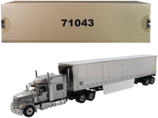 International LoneStar Sleeper Cab Silver with 53' Reefer Refrigerated Chrome Plated Van Trailer "Transport Series" 1/50 Diecast Model