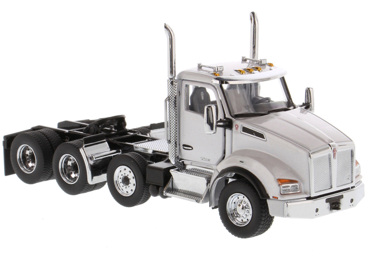 Kenworth T880 SBFA Day Cab Pusher-Axle Tandem Truck Tractor White Metallic 1/50 Diecast Model