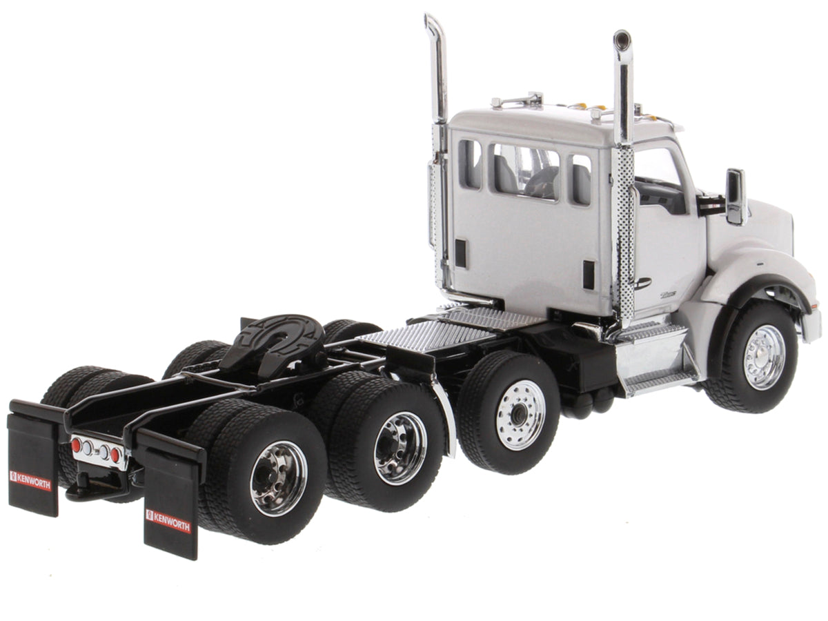 Kenworth T880 SBFA Day Cab Pusher-Axle Tandem Truck Tractor White Metallic 1/50 Diecast Model
