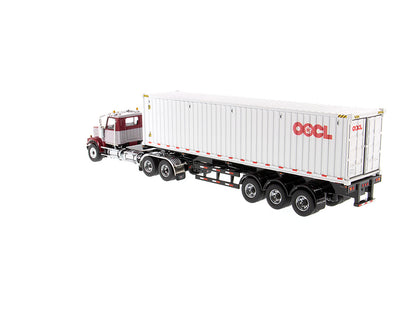 Western Star 4900 SF Tandem Day Cab Truck Tractor Red and Gray with 40' Dry Goods Sea Container "OOCL" White "Transport Series" 1/50 Diecast Model