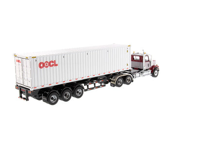 Western Star 4900 SF Tandem Day Cab Truck Tractor Red and Gray with 40' Dry Goods Sea Container "OOCL" White "Transport Series" 1/50 Diecast Model