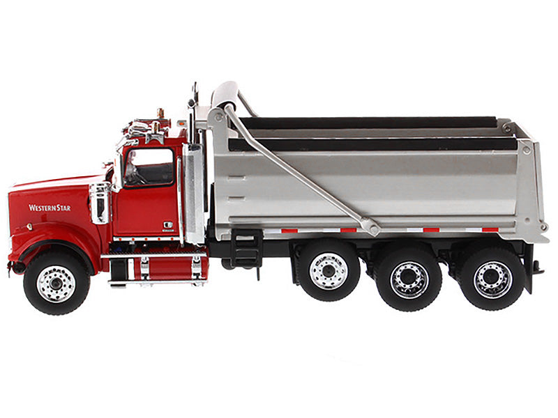 Western Star 4900 SF Dump Truck Red and Silver 1/50 Diecast Model