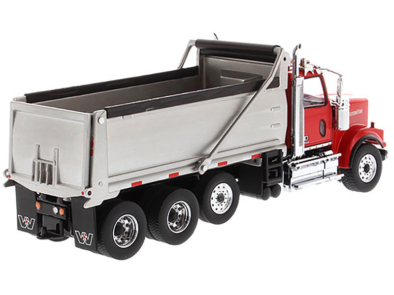 Western Star 4900 SF Dump Truck Red and Silver 1/50 Diecast Model