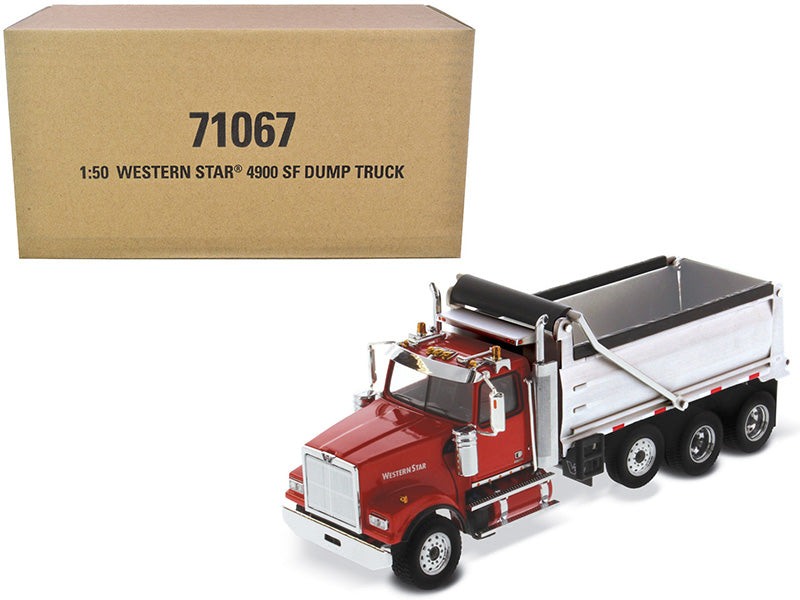 Western Star 4900 SF Dump Truck Red and Silver 1/50 Diecast Model