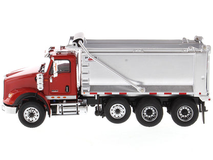 International HX620 Tandem Axle with Pusher Axle OX Stampede Dump Truck Red and Chrome "Transport Series" 1/50 Diecast Model