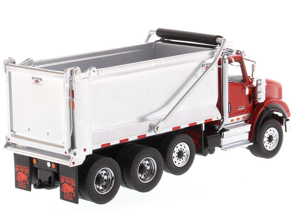 International HX620 Tandem Axle with Pusher Axle OX Stampede Dump Truck Red and Chrome "Transport Series" 1/50 Diecast Model