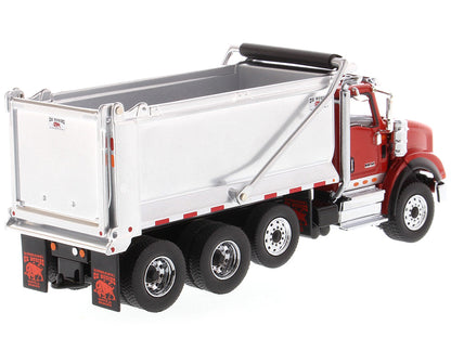 International HX620 Tandem Axle with Pusher Axle OX Stampede Dump Truck Red and Chrome "Transport Series" 1/50 Diecast Model