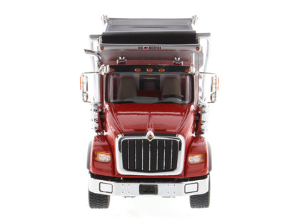 International HX620 Tandem Axle with Pusher Axle OX Stampede Dump Truck Red and Chrome "Transport Series" 1/50 Diecast Model