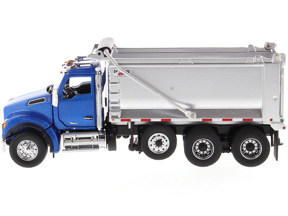 Kenworth T880S SFFA Tandem Axle with Pusher Axle OX Stampede Dump Truck Blue and Chrome "Transport Series" 1/50 Diecast Model