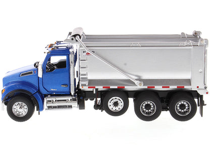Kenworth T880S SFFA Tandem Axle with Pusher Axle OX Stampede Dump Truck Blue and Chrome "Transport Series" 1/50 Diecast Model