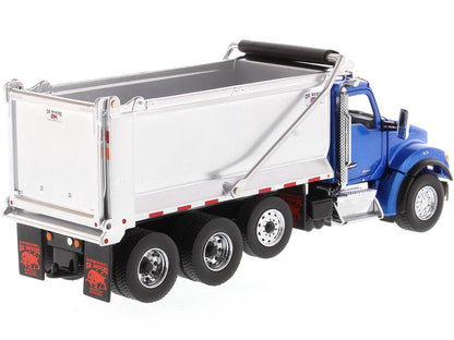 Kenworth T880S SFFA Tandem Axle with Pusher Axle OX Stampede Dump Truck Blue and Chrome "Transport Series" 1/50 Diecast Model