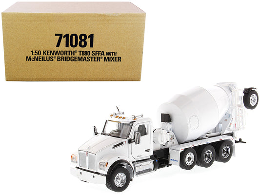 Kenworth T880 SFFA with McNeilus Bridgemaster Concrete Mixer White "Transport Series" 1/50 Diecast Model