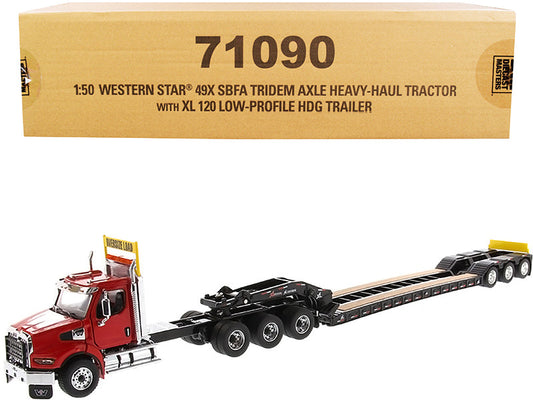 Western Star 49X SBFA Tridem Axle Heavy-Haul Tractor with XL 120 Low-Profile HDG Trailer Red and Black "Transport Series" 1/50 Diecast Model