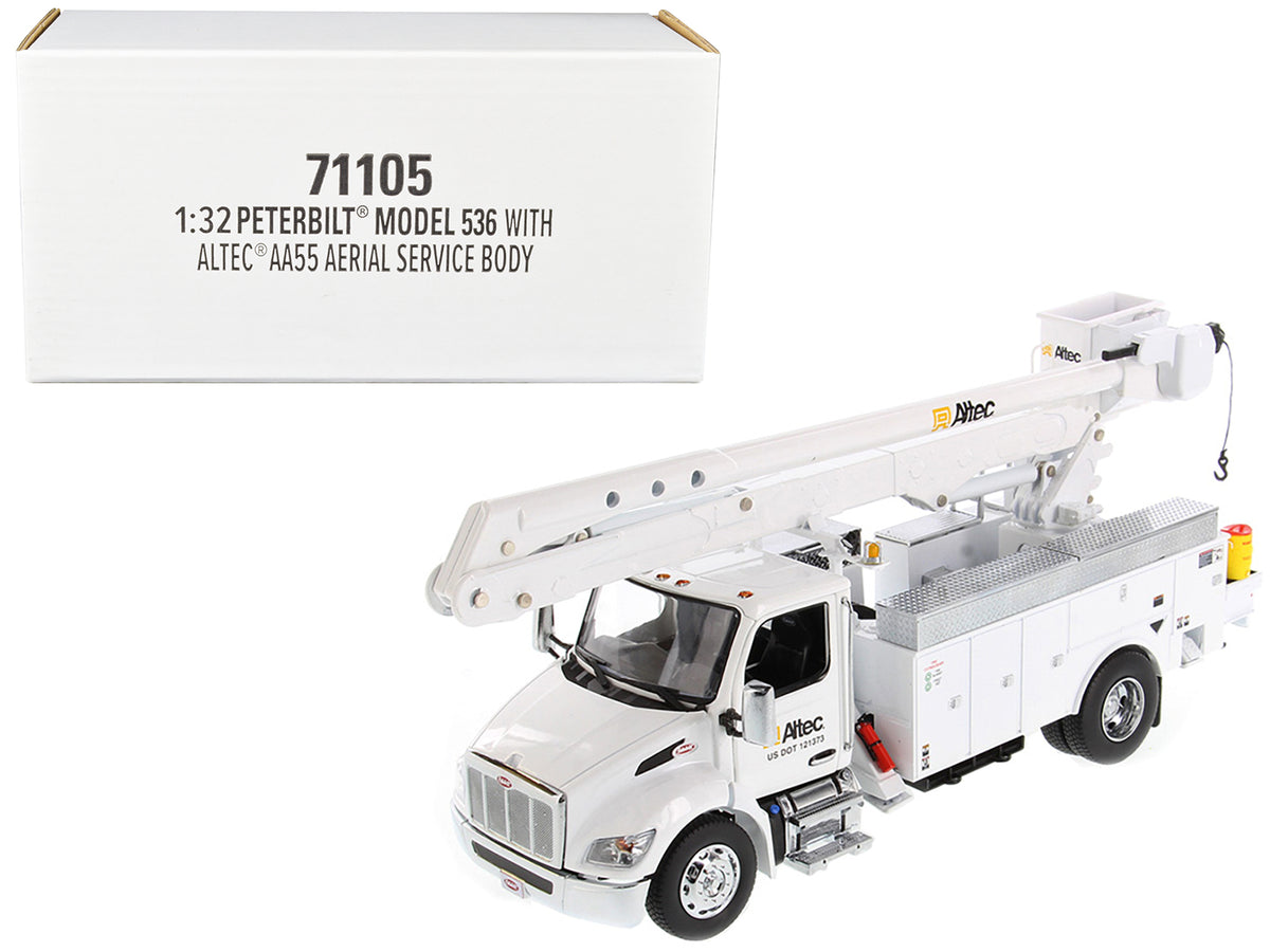 Peterbilt 536 Truck with Altec AA55 Aerial Service Body White "Transport Series" 1/32 Diecast Model