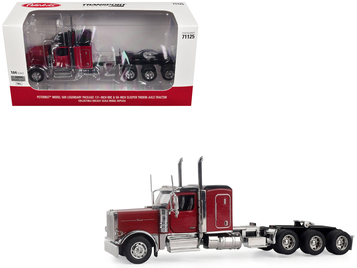 Peterbilt 589 Tridem-Axle Legendary Package Truck Tractor with 58" Sleeper Legendary Red "Transport Series" 1/64 Diecast Model