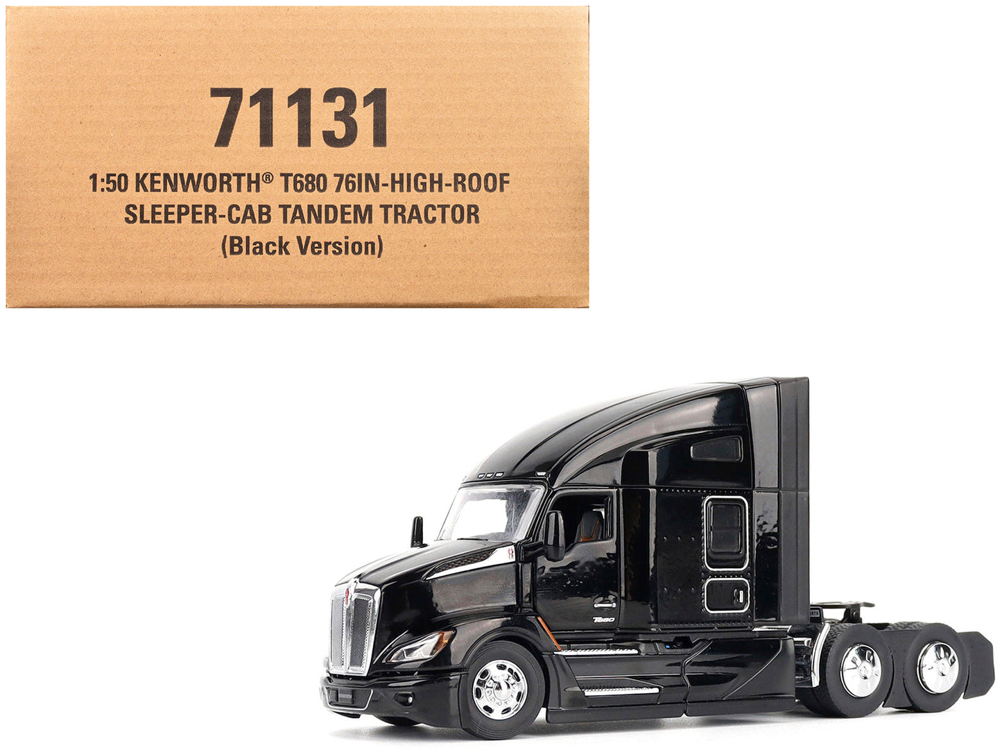 Kenworth T680 76" High Roof Sleeper Cab Truck Tractor Black "Transport Series" 1/50 Diecast Model