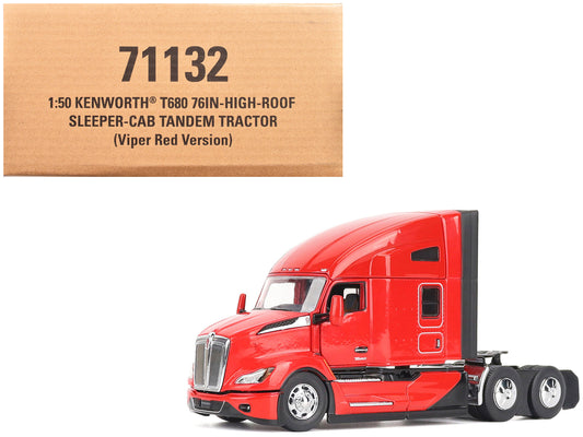 Kenworth T680 76" High Roof Sleeper Cab Truck Tractor Viper Red "Transport Series" 1/50 Diecast Model