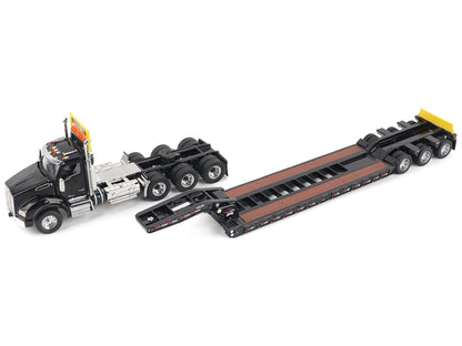 Kenworth T880 SBFA Tridem Truck with Trail King HDG Lowboy Trailer Black "Transport Series" 1/50 Diecast Model