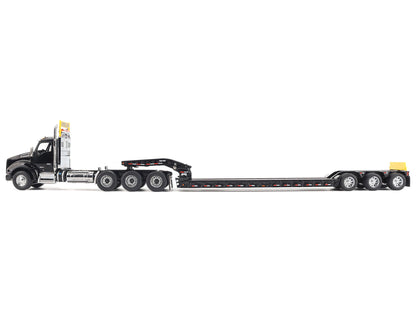 Kenworth T880 SBFA Tridem Truck with Trail King HDG Lowboy Trailer Black "Transport Series" 1/50 Diecast Model