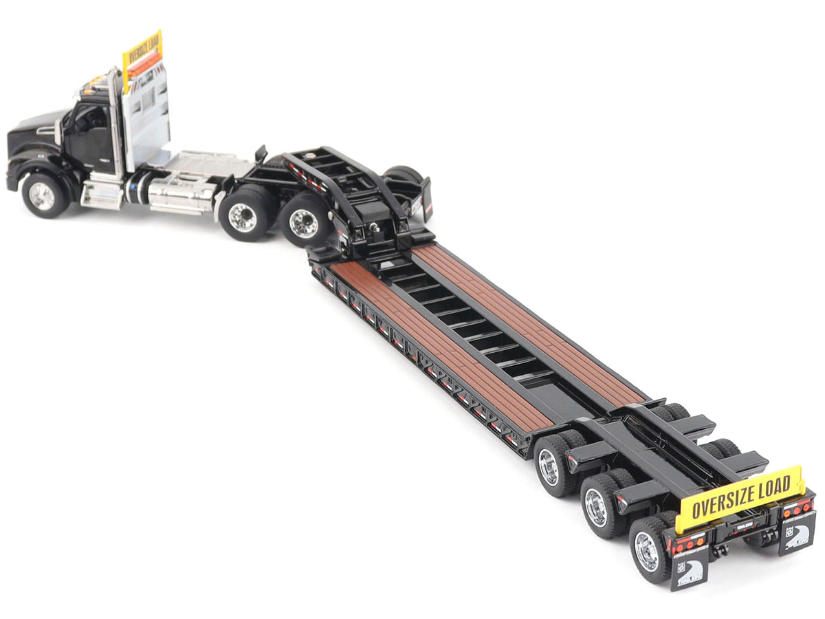 Kenworth T880 SBFA Tridem Truck with Trail King HDG Lowboy Trailer Black "Transport Series" 1/50 Diecast Model