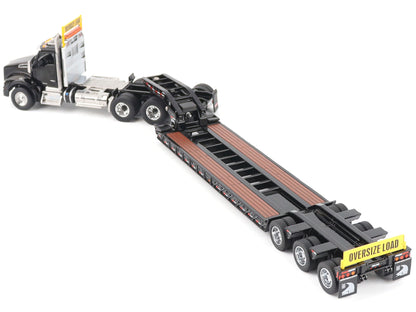 Kenworth T880 SBFA Tridem Truck with Trail King HDG Lowboy Trailer Black "Transport Series" 1/50 Diecast Model