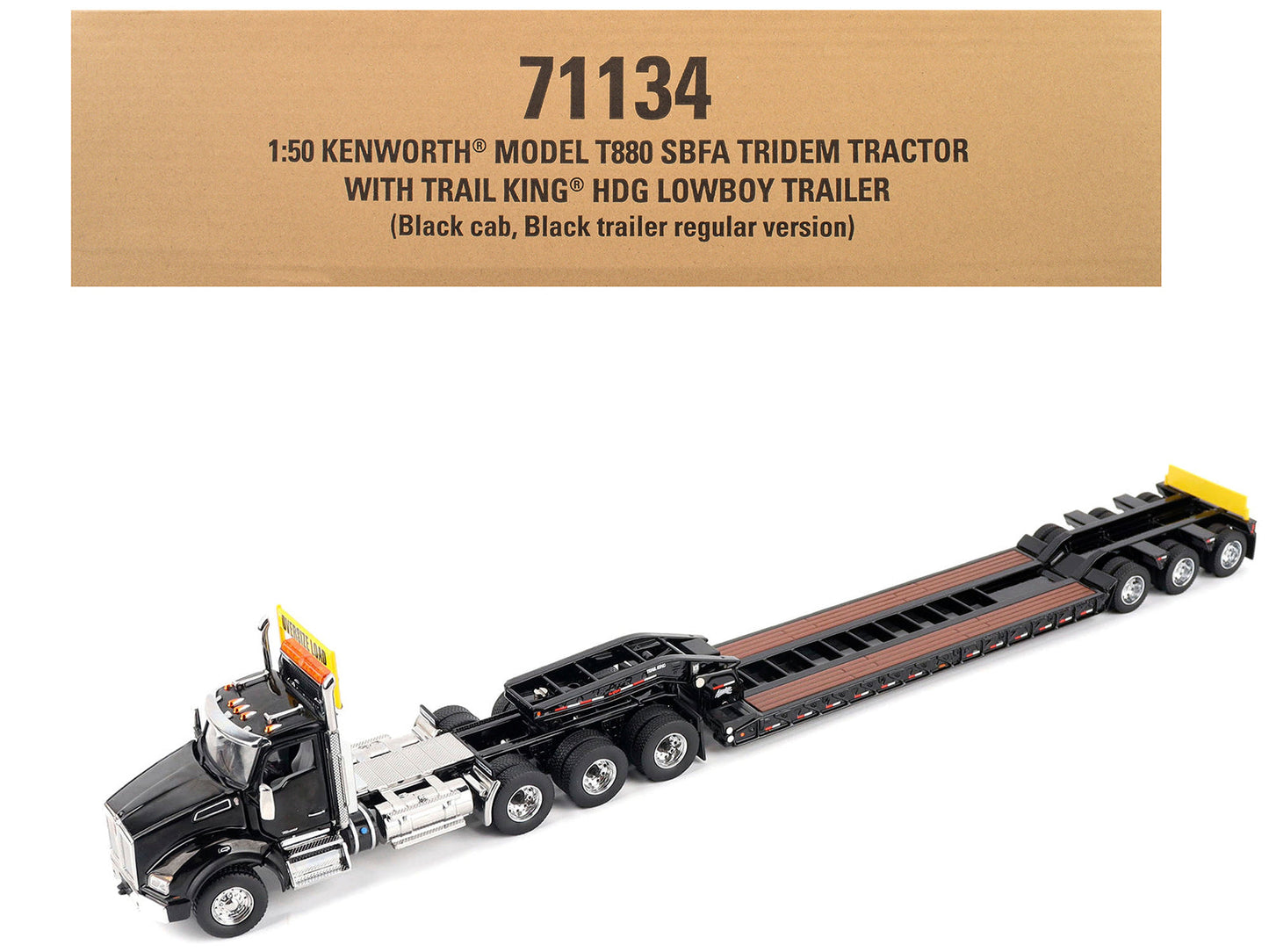 Kenworth T880 SBFA Tridem Truck with Trail King HDG Lowboy Trailer Black "Transport Series" 1/50 Diecast Model