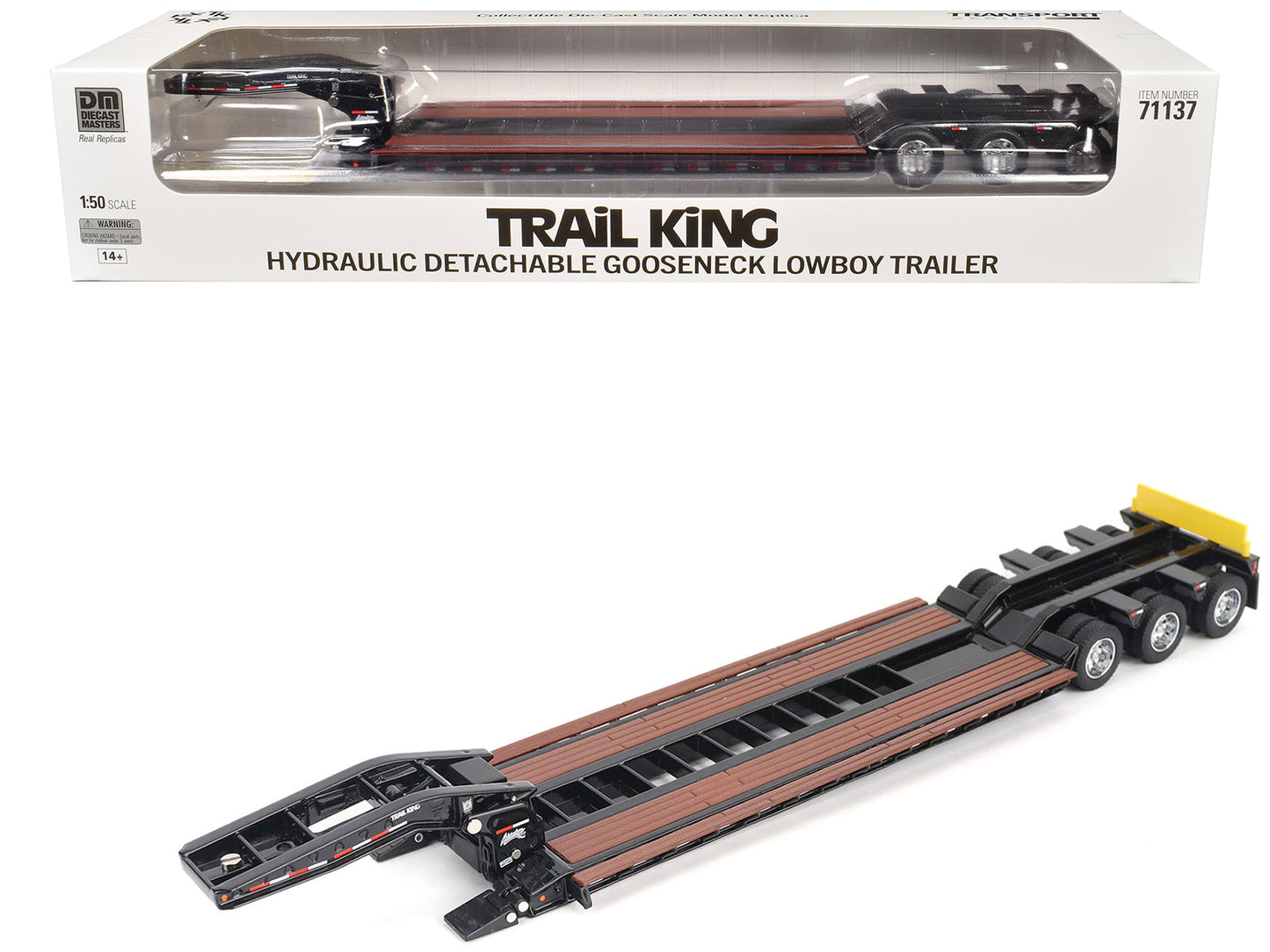 Trail King TK120 Hydraulic Detachable Gooseneck Lowboy Trailer Black (Outrigger Version) "Transport Series" 1/50 Diecast Model