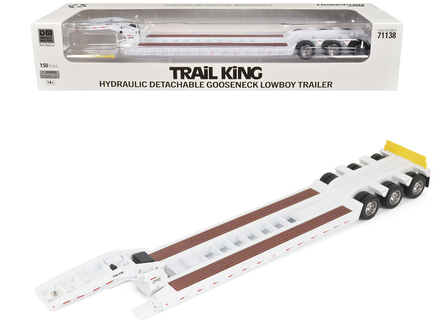 Trail King TK120 Hydraulic Detachable Gooseneck Lowboy Trailer White (Regular Version) "Transport Series" 1/50 Diecast Model