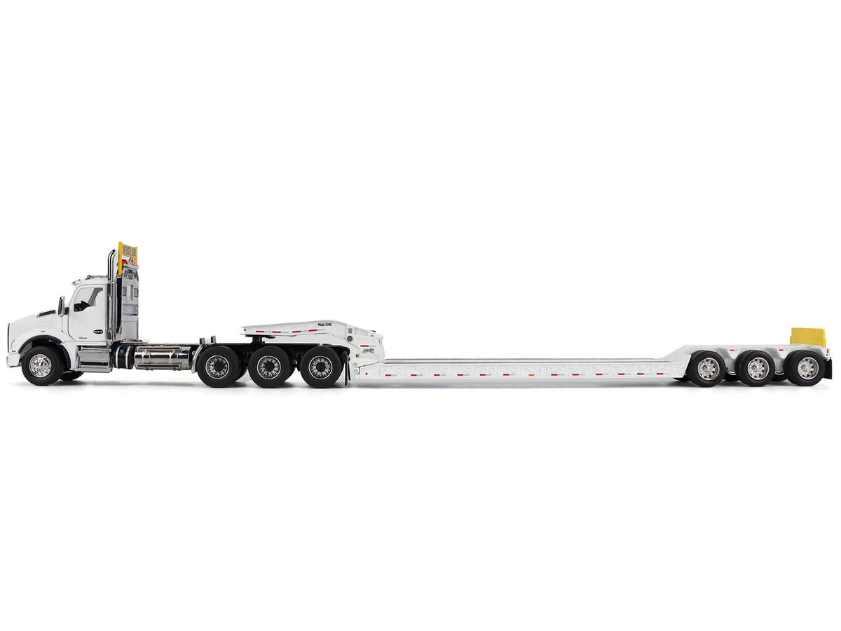 Kenworth T880 SBFA Tridem Truck with Trail King HDG Lowboy Trailer White "Transport Series" 1/50 Diecast Model