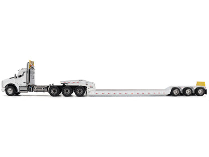 Kenworth T880 SBFA Tridem Truck with Trail King HDG Lowboy Trailer White "Transport Series" 1/50 Diecast Model