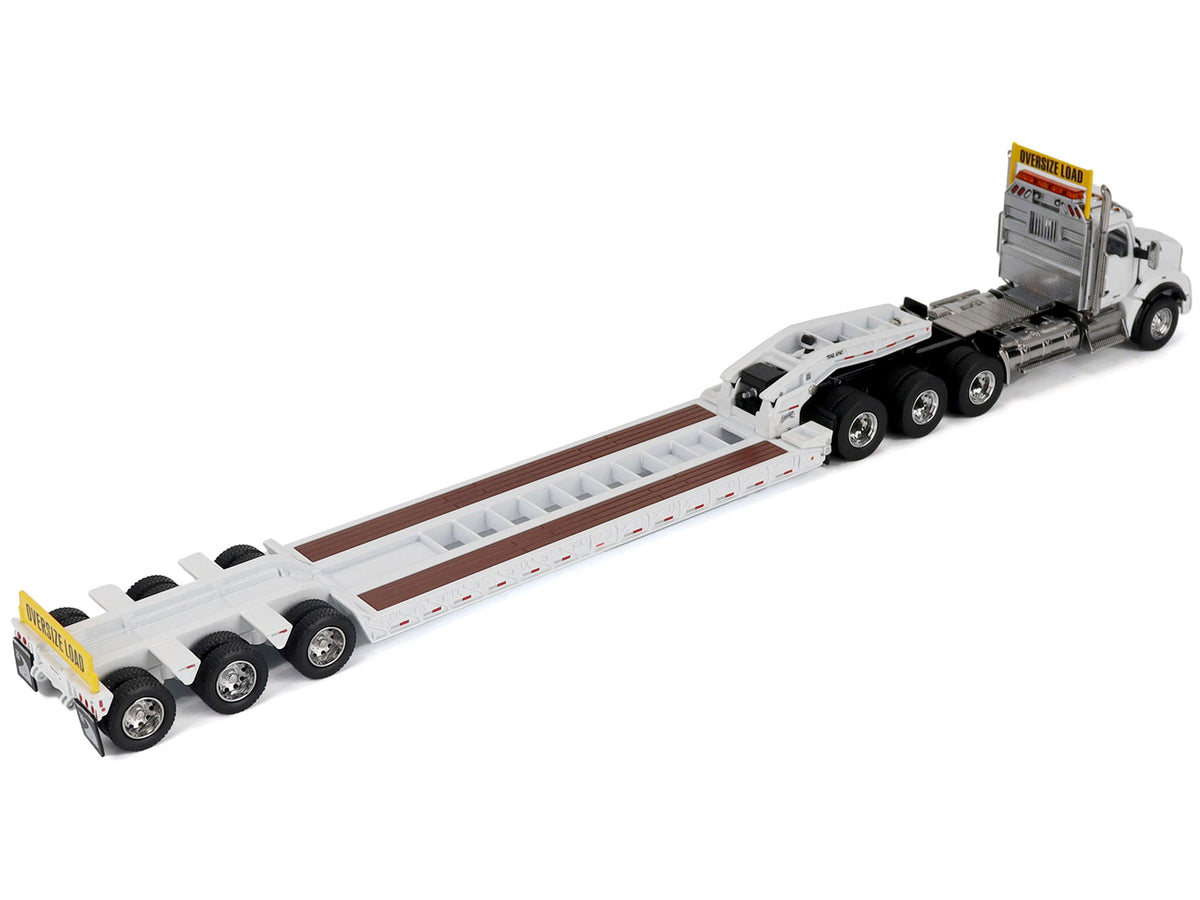 Kenworth T880 SBFA Tridem Truck with Trail King HDG Lowboy Trailer White "Transport Series" 1/50 Diecast Model
