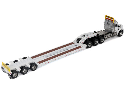 Kenworth T880 SBFA Tridem Truck with Trail King HDG Lowboy Trailer White "Transport Series" 1/50 Diecast Model
