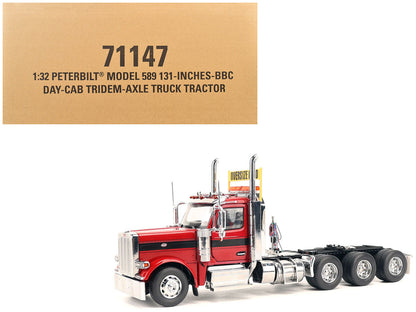 Peterbilt 589 Tridem-Axle Truck Tractor with Day Cab Legendary Red "Transport Series" 1/32 Diecast Model