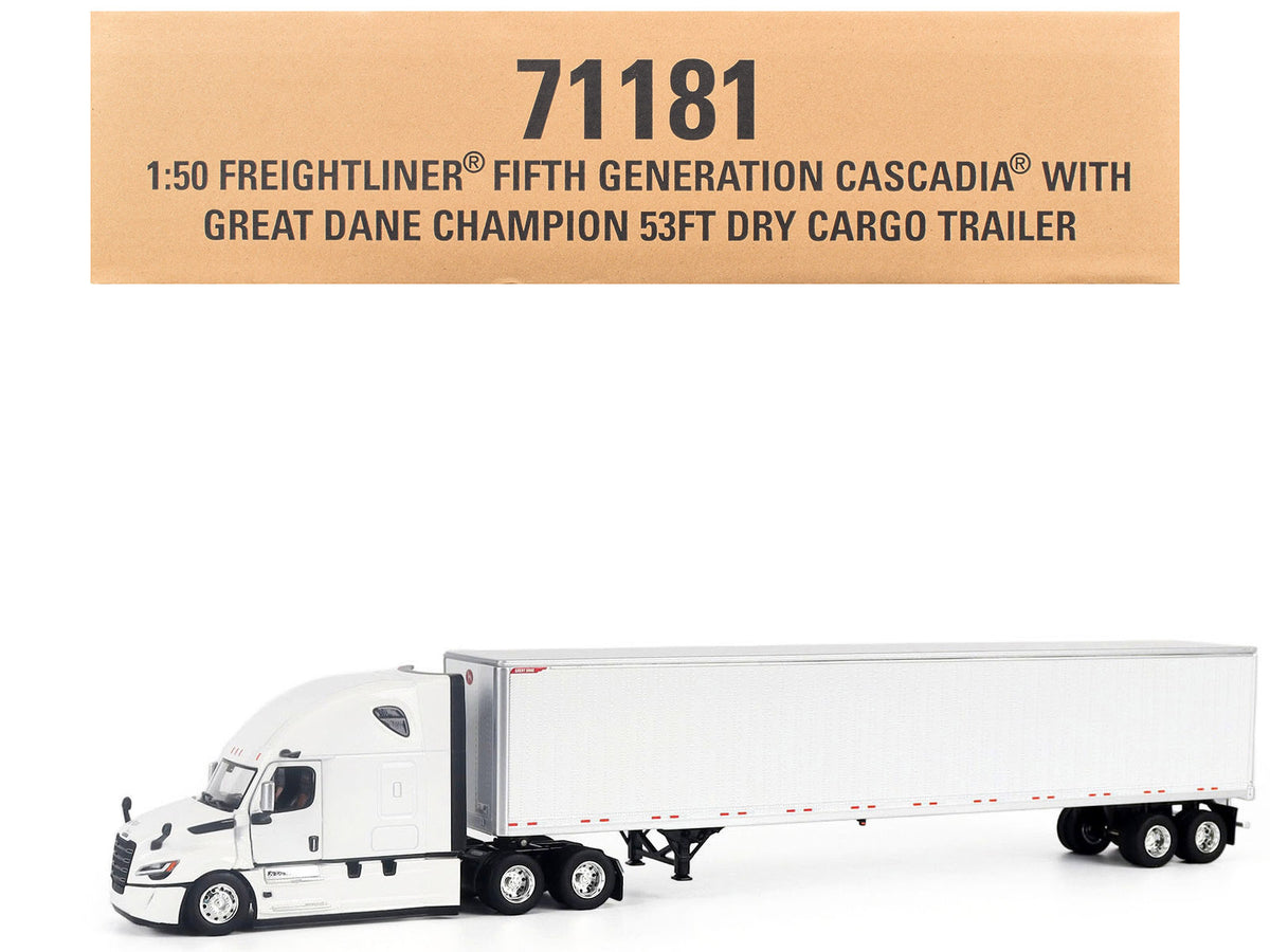 2025 Freightliner Cascadia Gen-5 Sleeper Cab Truck White with Great Dane Champion 53ft Dry Cargo Trailer "Transport Series" 1/50 Diecast Model