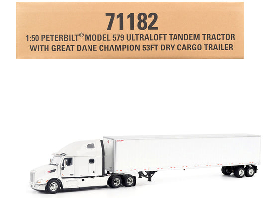 Peterbilt 579 Ultraloft Tandem Tractor White with Great Dane Champion 53ft Dry Cargo Trailer "Transport Series" 1/50 Diecast Model