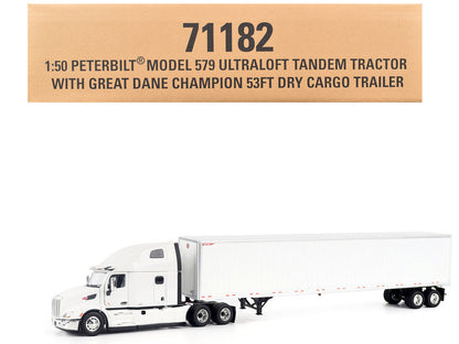 Peterbilt 579 Ultraloft Tandem Tractor White with Great Dane Champion 53ft Dry Cargo Trailer "Transport Series" 1/50 Diecast Model