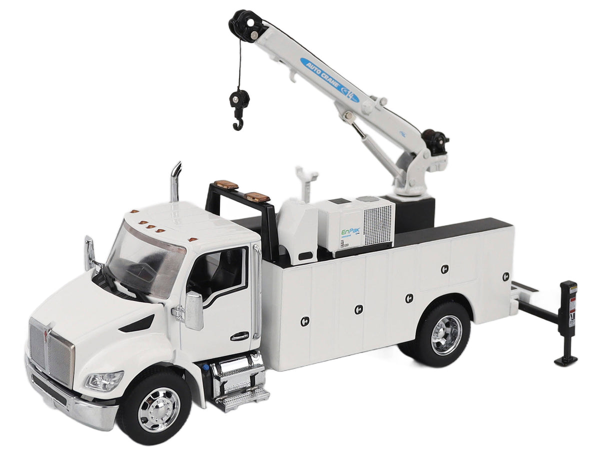 Kenworth T380 Auto-Crane Titan 85-Body HC14-Crane Work Truck with Miller EnPak White "Transport Series" 1/50 Diecast Model