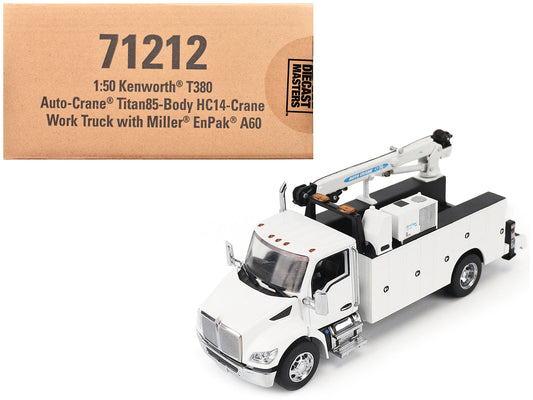 Kenworth T380 Auto-Crane Titan 85-Body HC14-Crane Work Truck with Miller EnPak White "Transport Series" 1/50 Diecast Model