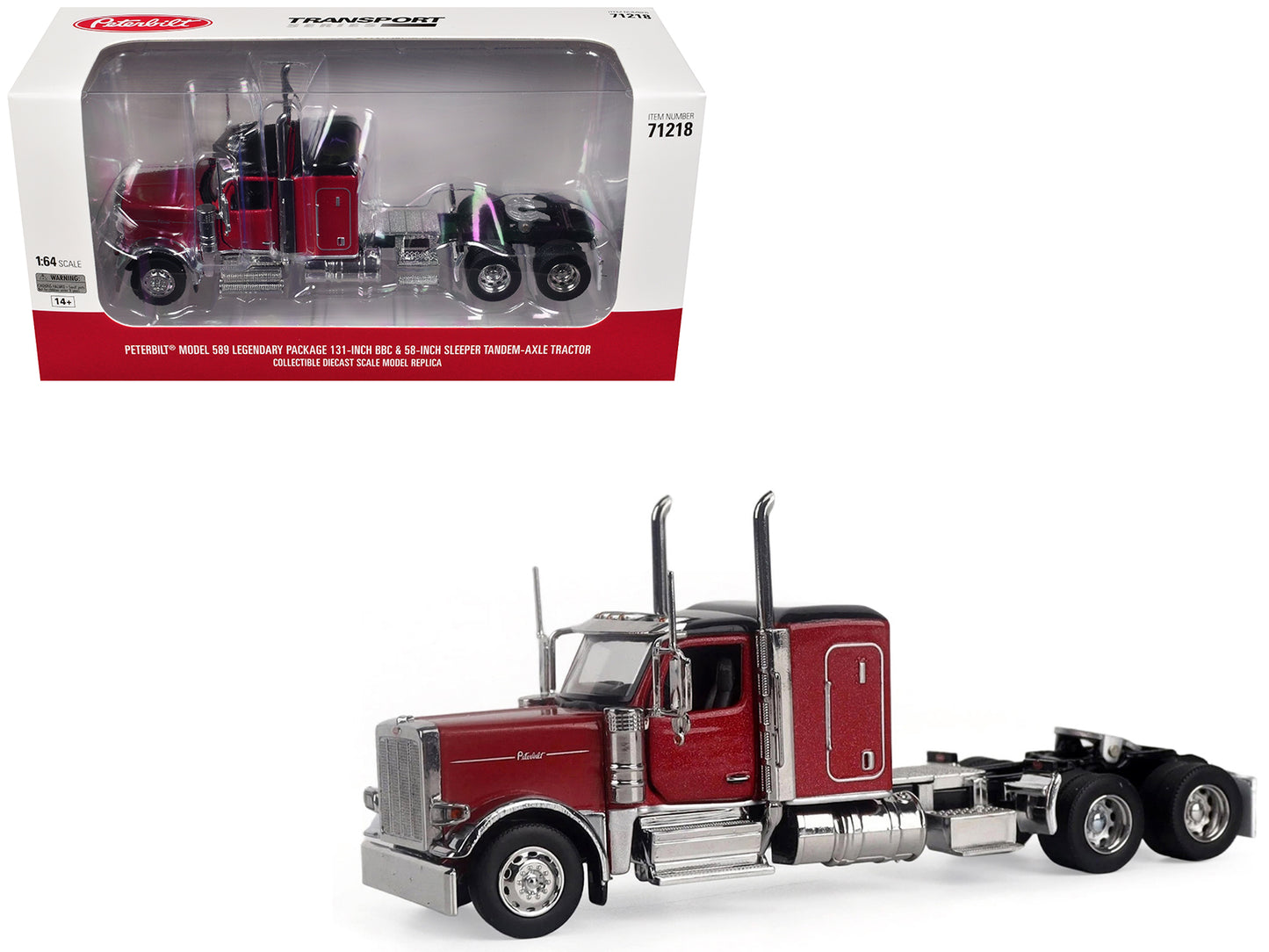 Peterbilt 589 Tandem-Axle Legendary Package Truck Tractor with 58" Sleeper Legendary Red "Transport Series" 1/64 Diecast Model