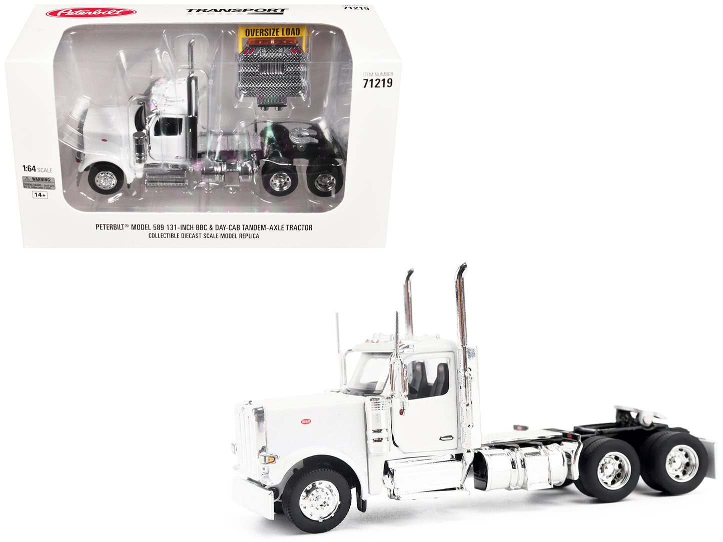 Peterbilt 589 Tandem-Axle Legendary Package Truck Tractor with 58" Sleeper White "Transport Series" 1/64 Diecast Model