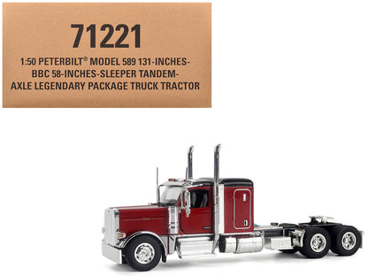 Peterbilt 589 Legendary Package Tandem-Axle Truck Tractor with 58" Sleeper Cab Legendary Red with Black Top "Transport Series" 1/50 Diecast Model