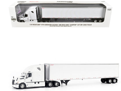2025 Freightliner Cascadia Gen-5 Truck Tractor with Sleeper and Great Dane Champion 53ft Dry Cargo Trailer Winter White "Transport Series" 1/64 Diecast Model