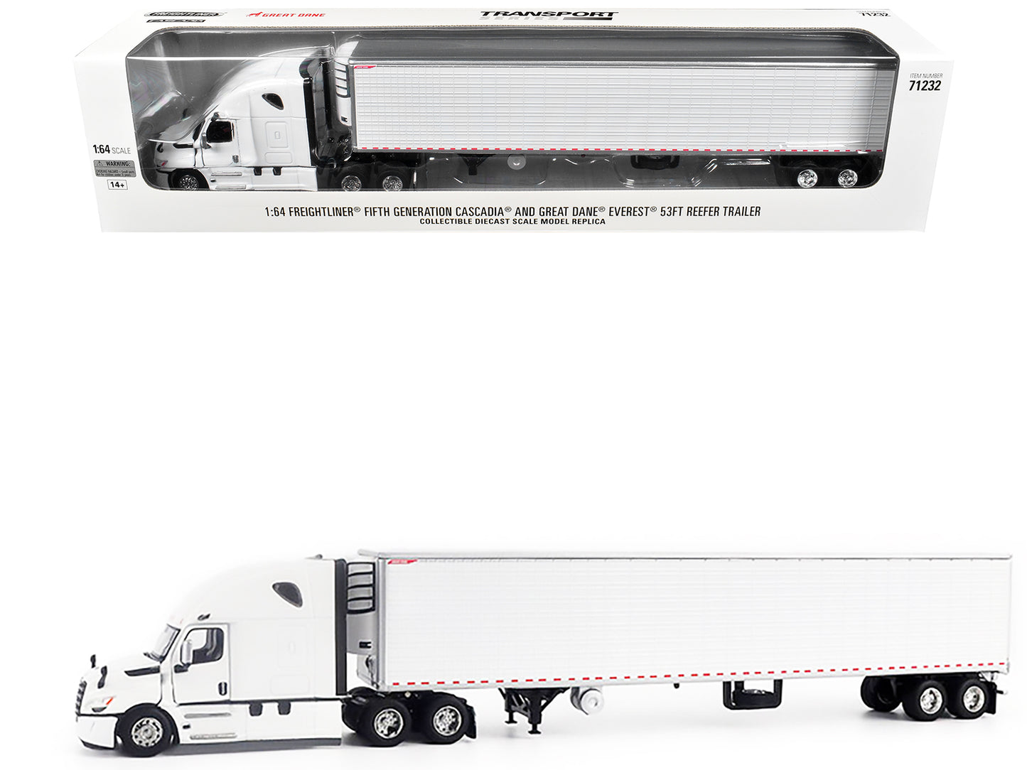 2025 Freightliner Cascadia Gen-5 Truck Tractor with Sleeper and Great Dane Champion 53ft Refrigerated Trailer Winter White "Transport Series" 1/64 Diecast Model