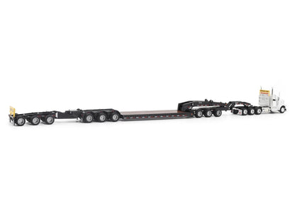 Peterbilt 589 Tridem-Axle Truck Tractor with Day Cab and Trail King TK170 Hydraulic Detachable Gooseneck Lowboy Trailer with Jeep and Booster White "Transport Series" 1/64 Diecast Model