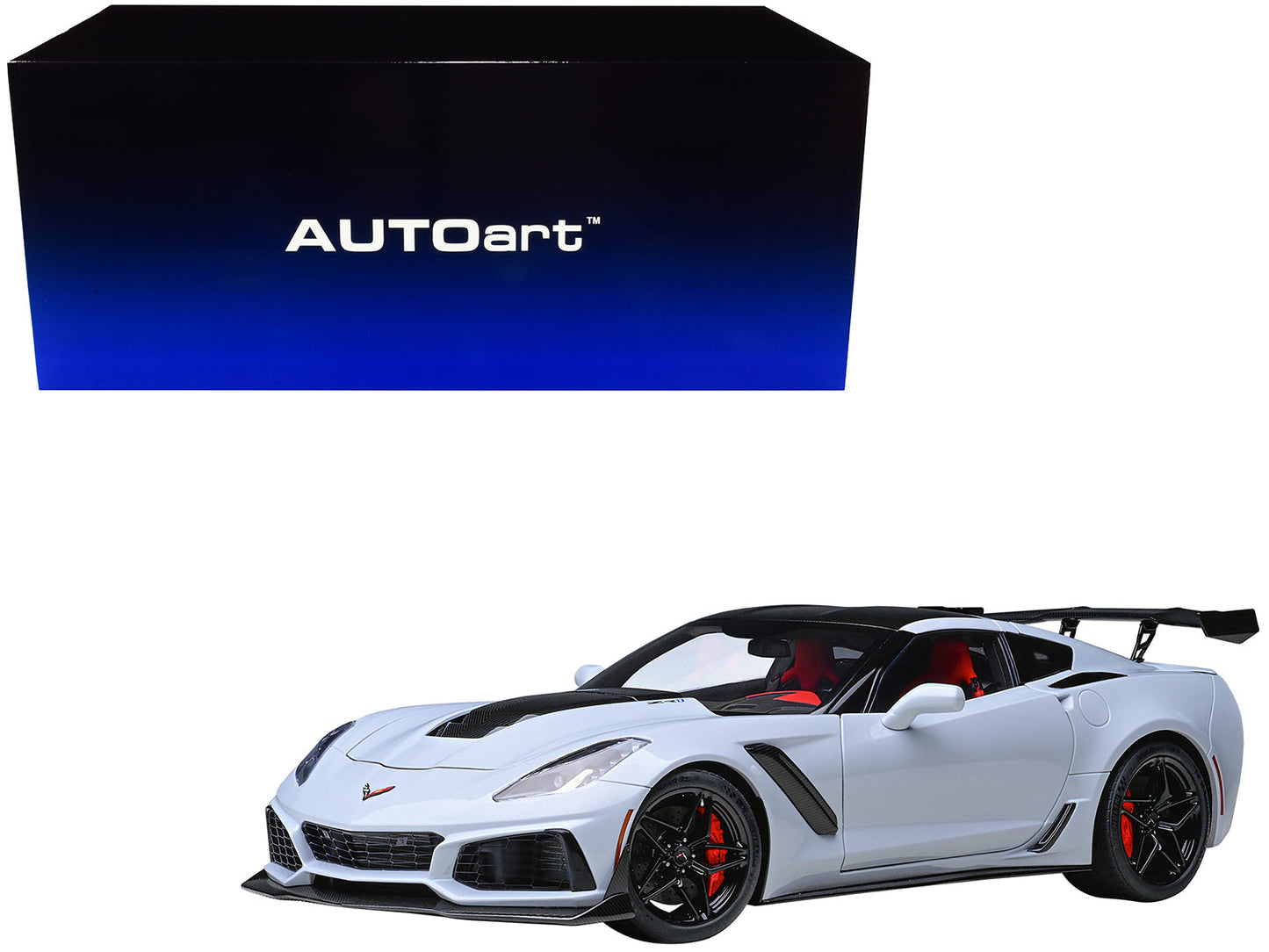 2019 Chevrolet Corvette C7 ZR1 Ceramic Matrix Gray Metallic with Carbon Top 1/18 Model Car