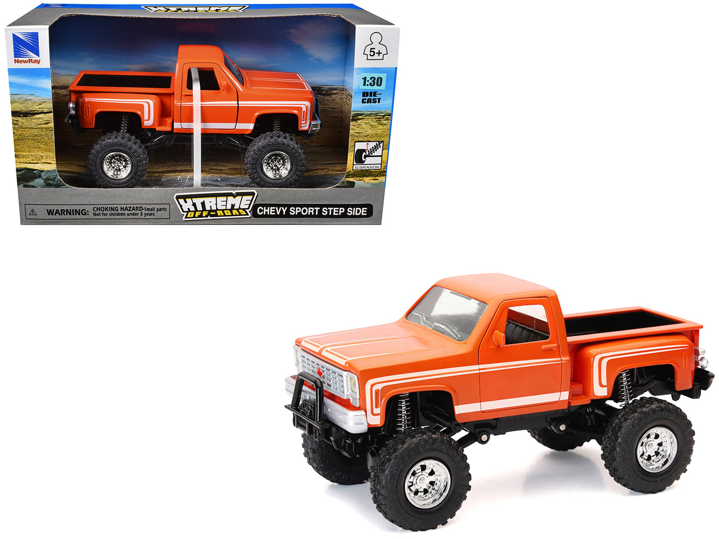Chevrolet Sport Step Side Pickup Truck Orange with White Graphics "Xtreme Off-Road" Series 1/30 Diecast Model