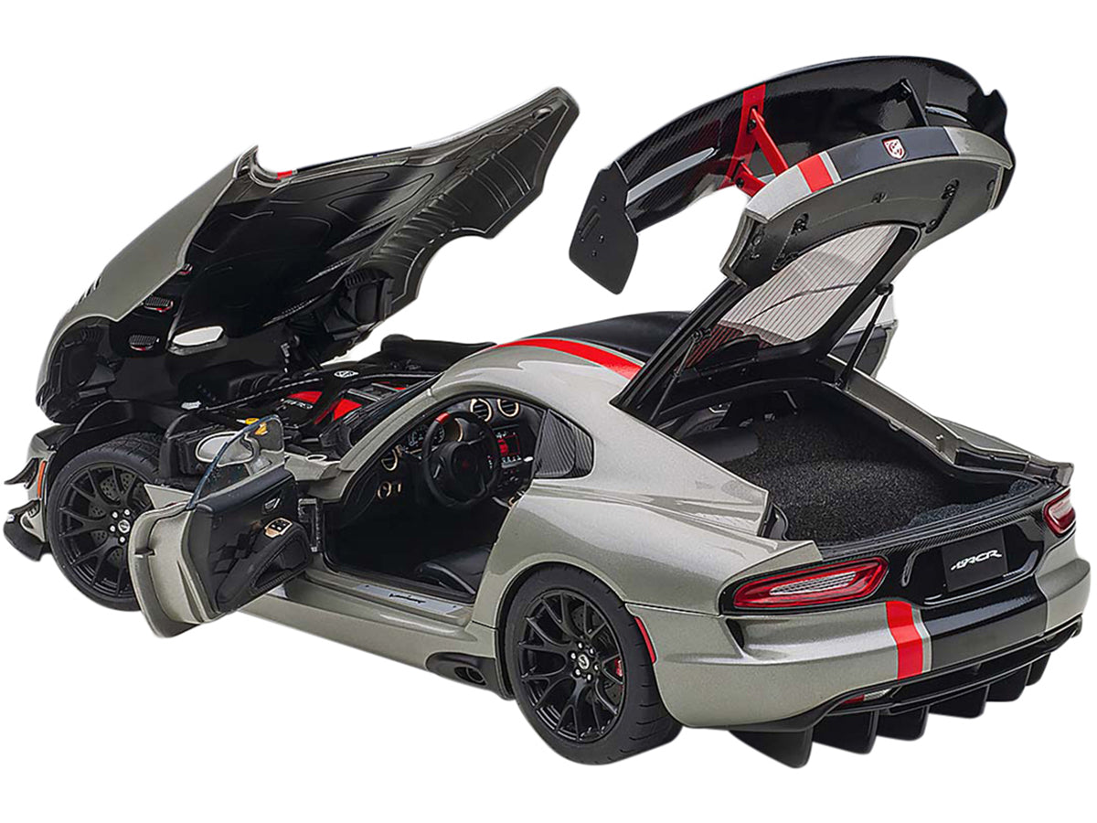 2017 Dodge Viper ACR Billet Silver Metallic with Black and Red Stripes 1/18 Model Car