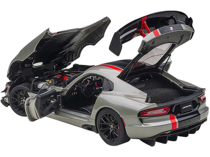 2017 Dodge Viper ACR Billet Silver Metallic with Black and Red Stripes 1/18 Model Car